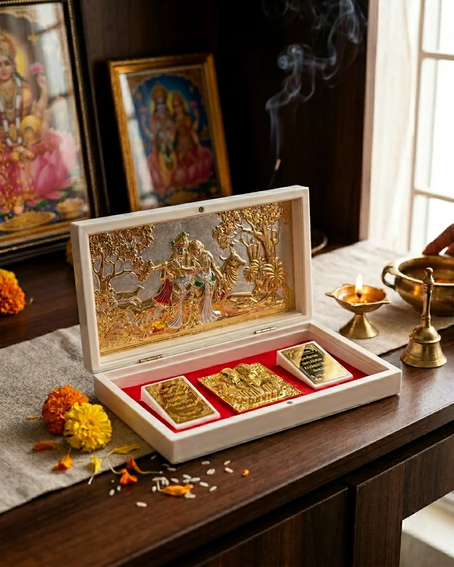 Radha Krishna Divine 3D Gold-Plated Gift Box
